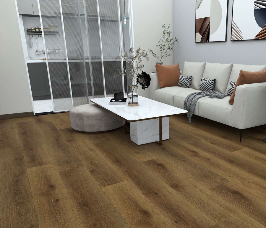 Ceres Walnut SPC flooring installed in a room setting