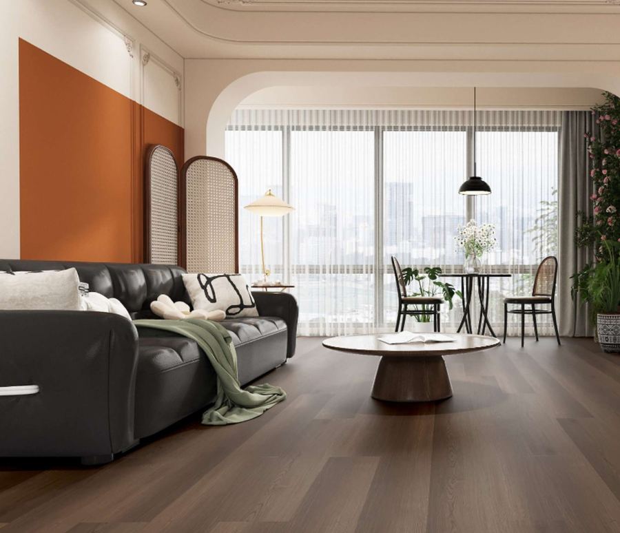 Cosmos Walnut eSPC flooring installed in a room setting