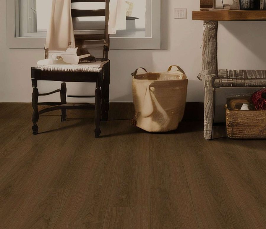 Oberon Walnut eSPC flooring installed in a room setting