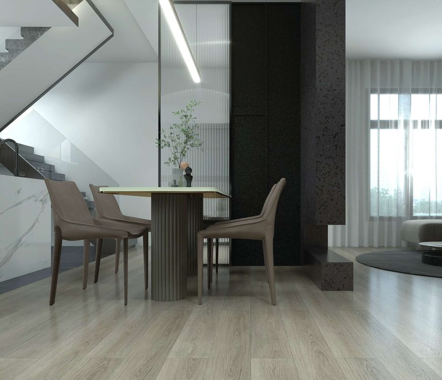 Orcus Oak SPC flooring installed in a room setting