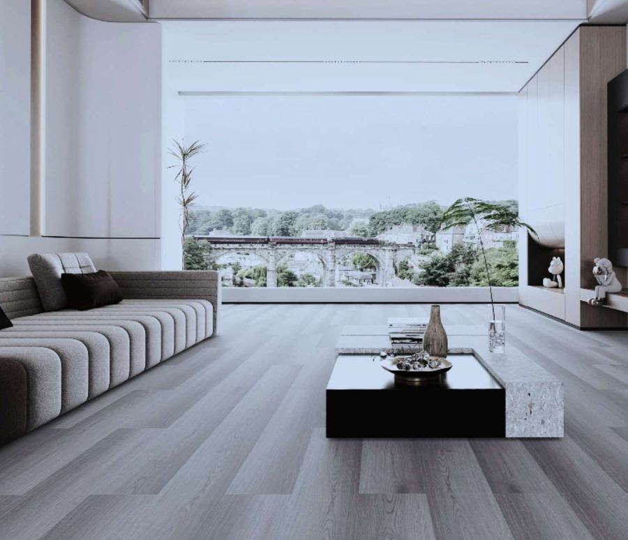 Milky Way Ash eSPC flooring installed in a room setting