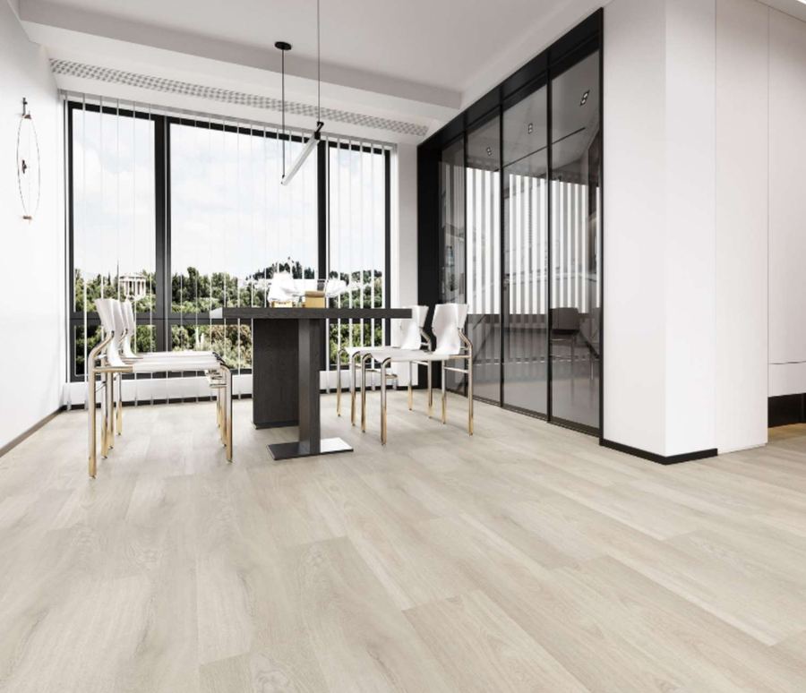Cartwheel Maple eSPC flooring installed in a room setting