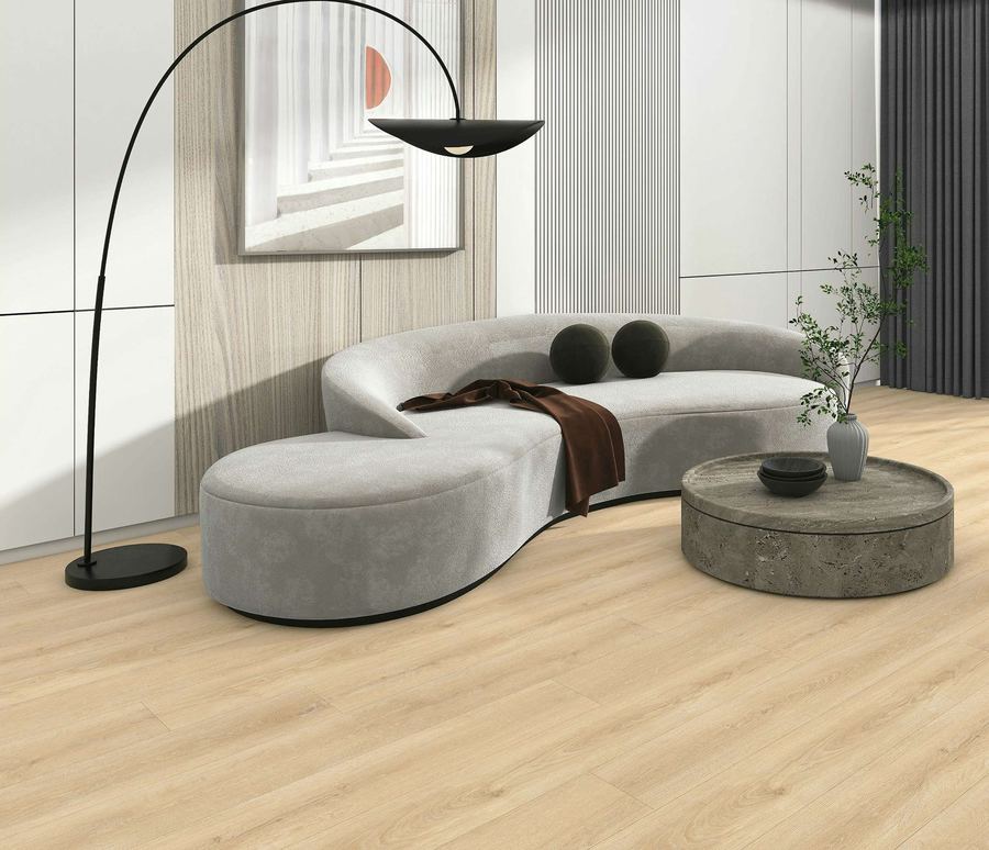 Eris Oak SPC flooring installed in a room setting