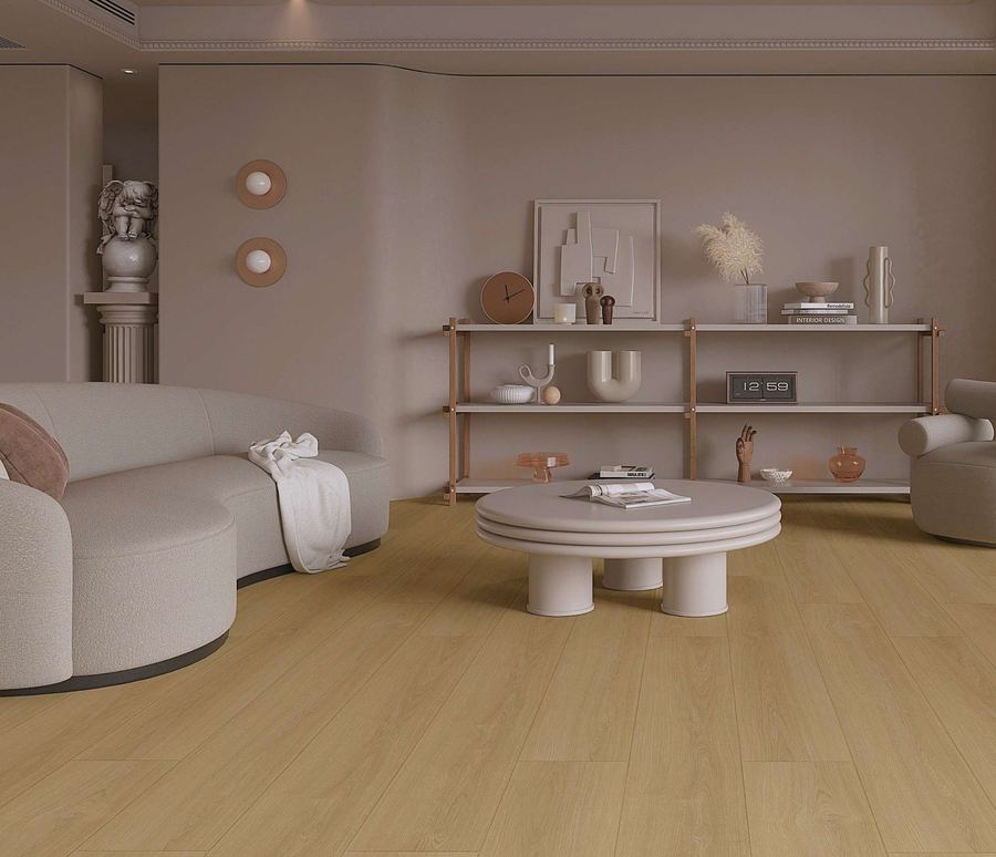 Europa Oak eSPC flooring installed in a room setting