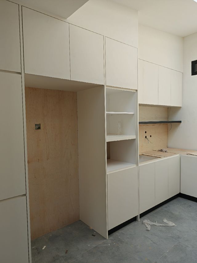 Kitchen cabinetry installation in progress, Kuching
